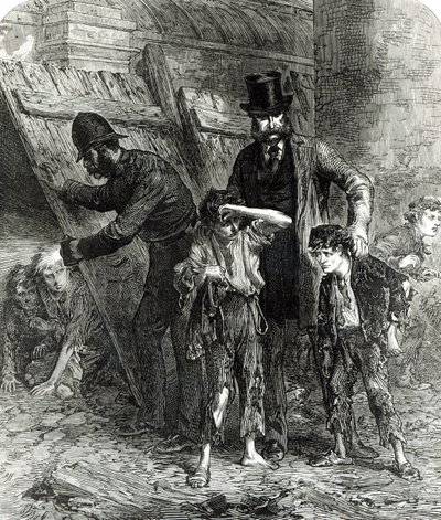 Egy londoni iskolai iskolai felvétel, hajnali 2:40, a The Illustrated London News 1871. szeptember 9-én alkotó: English School